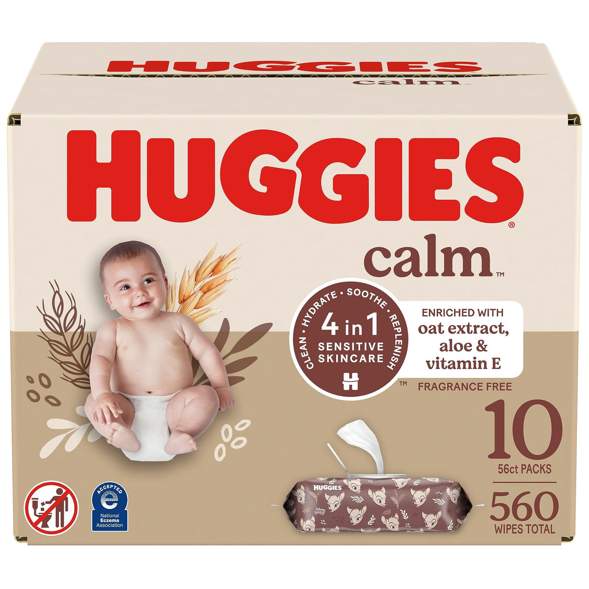 Huggies Calm Baby Wipes, Unscented, 10 Packs, 560 Wipes
