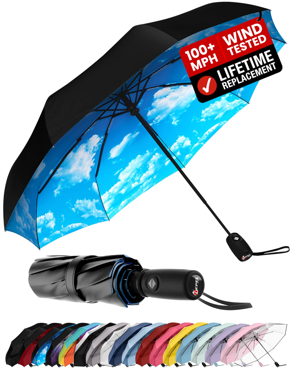 Repel Windproof Travel Umbrella, Compact Auto Folding