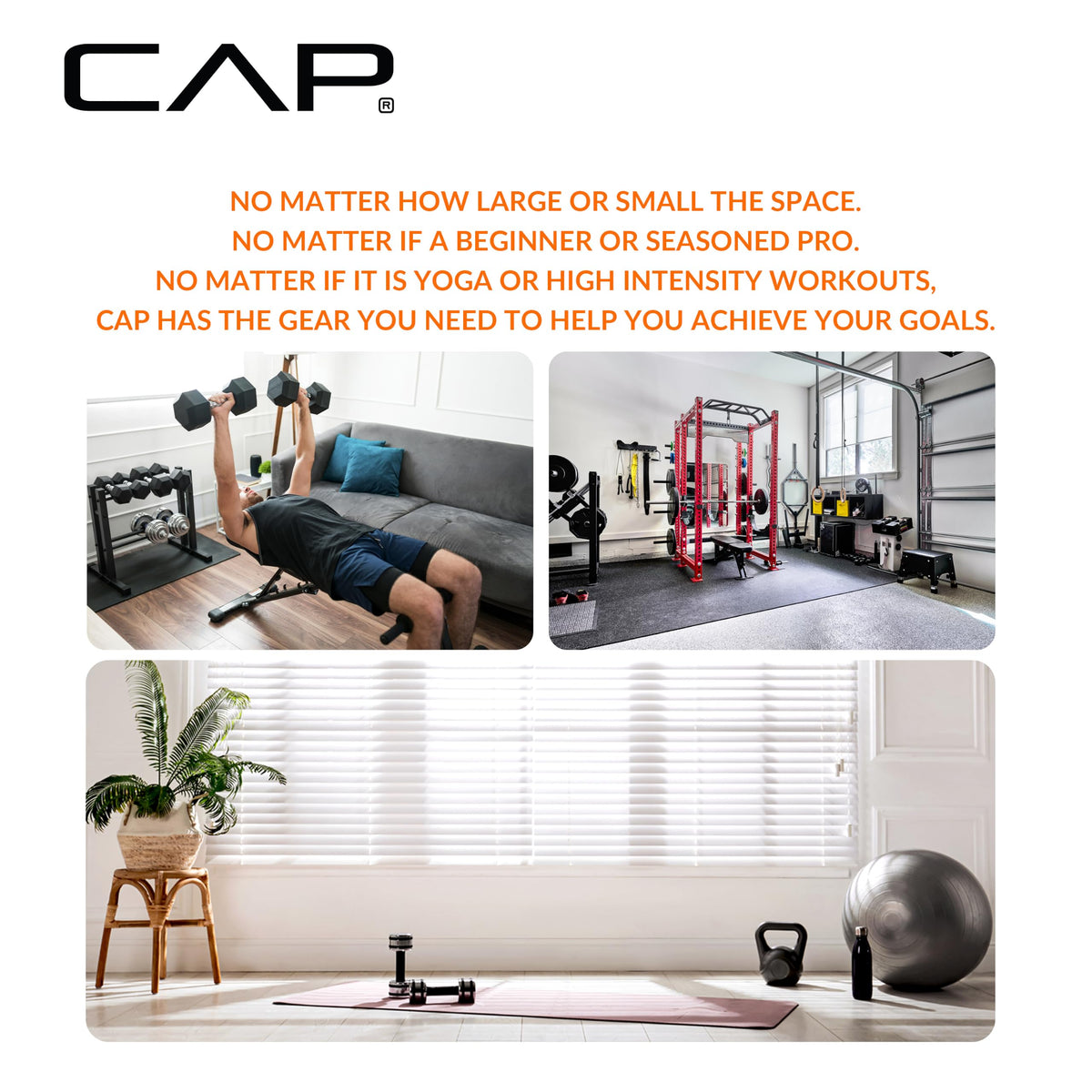 CAP Barbell Yoga Mat with Carrying Strap, 68" x 24" x 1/2", Black
