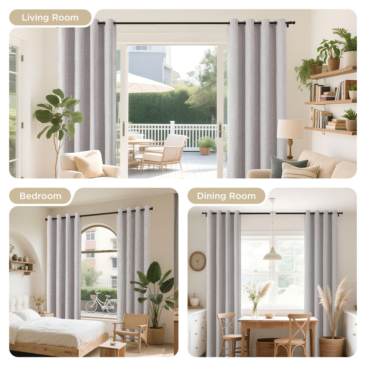 Joydeco Linen Blackout Curtains, 84" (2 Panels)