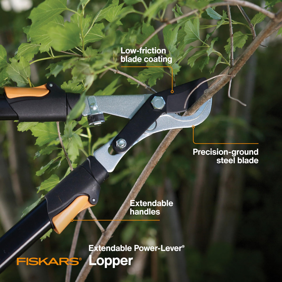 Fiskars Power-Lever Extendable Lopper, 25"-37", Black & Orange