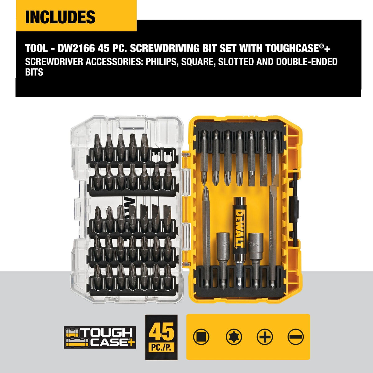 DEWALT Screwdriver Bit Set with Tough Case, 45-Piece (DW2166)