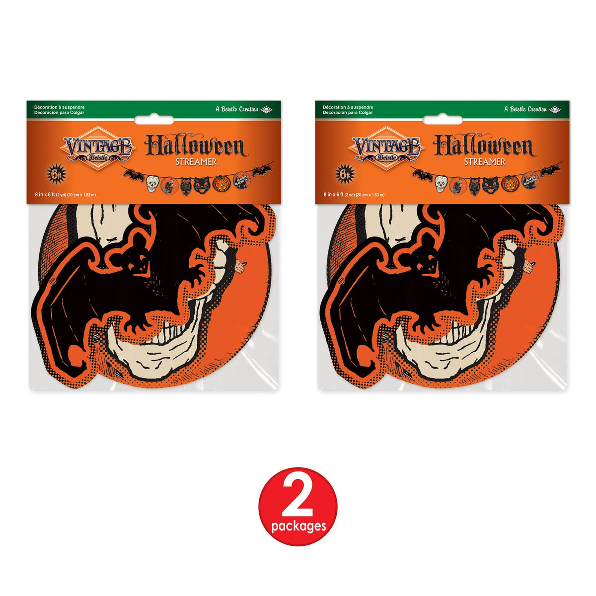 Beistle Retro Vintage Halloween Banners, 2 Piece, 8 In x 6 Ft