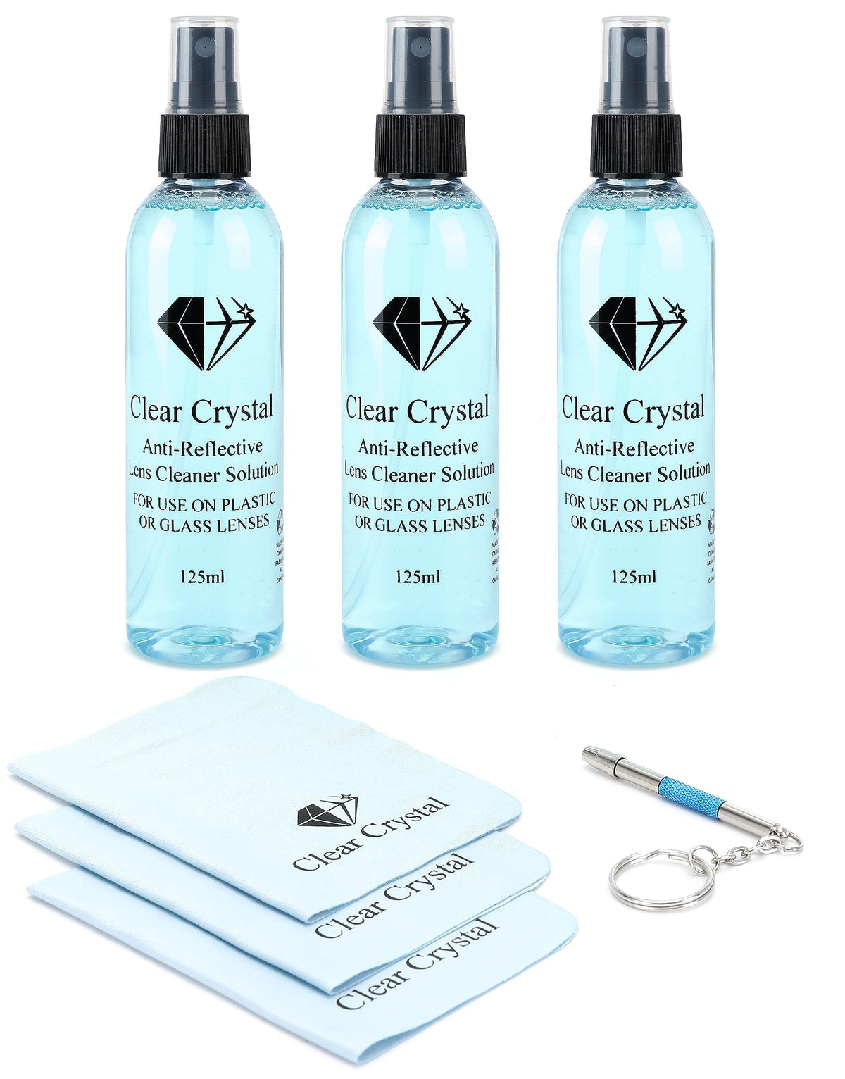 Clear Crystal Glasses Cleaner Kit, 3 Bottles, 125 ml Each