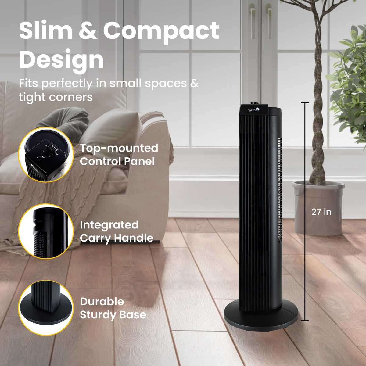 Senville 27" Standing Fan for Bedroom and Home with 60° Oscillation, SENFZ10-19M