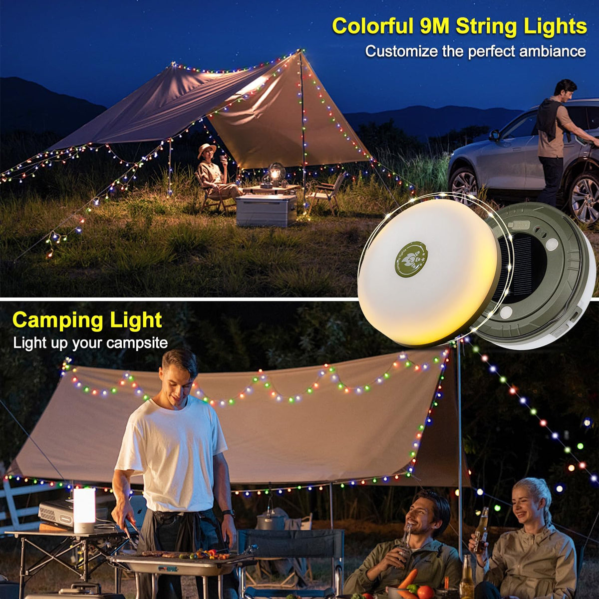 HAMLITE 4-in-1 Solar Camping String Lights, 32.8 ft