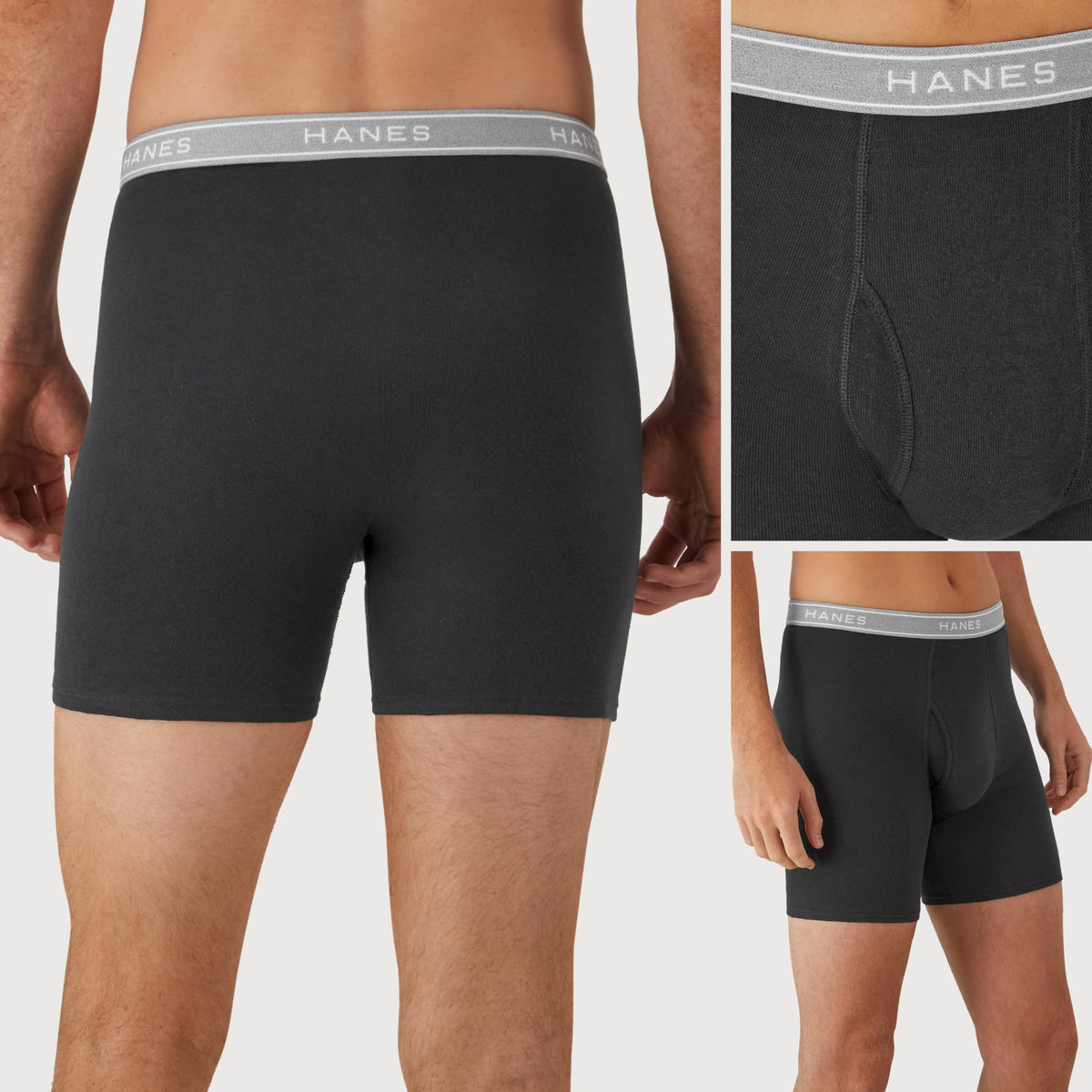 Hanes Cool Dri Boxer Briefs for Men, 6 Pack, Black/Gray, Large
