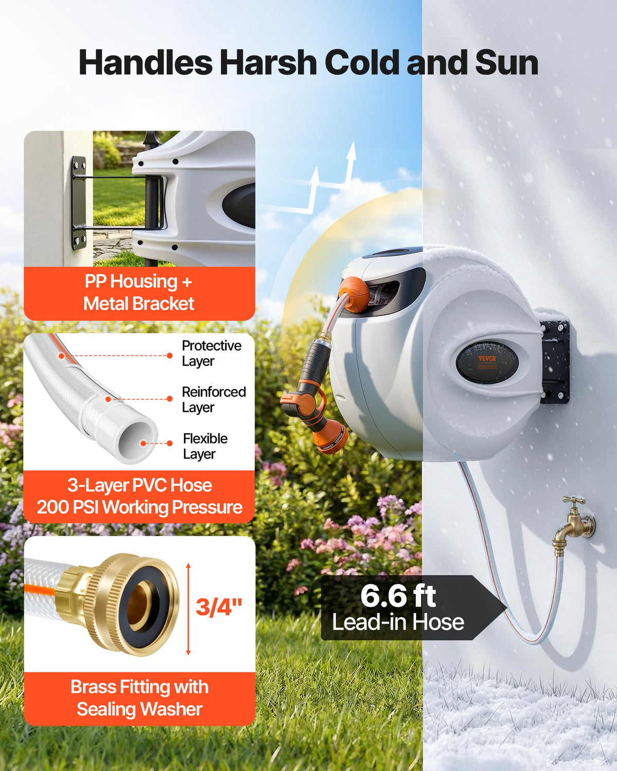 Vevor Retractable Hose Reel, 100 ft x 1/2 in, Wall Mounted