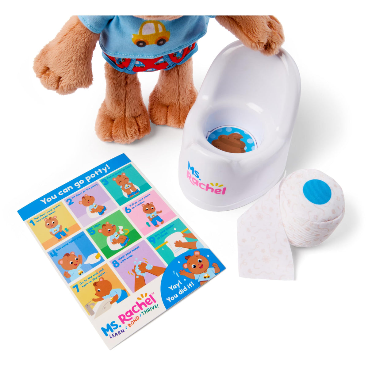 Ms. Rachel Potty Time with Bean, 11" Plush Teddy Bear with Play Toilet