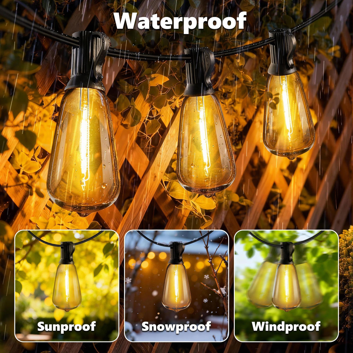 Lomotech Outdoor String Lights, 50Ft, Edison Bulbs, Warm White