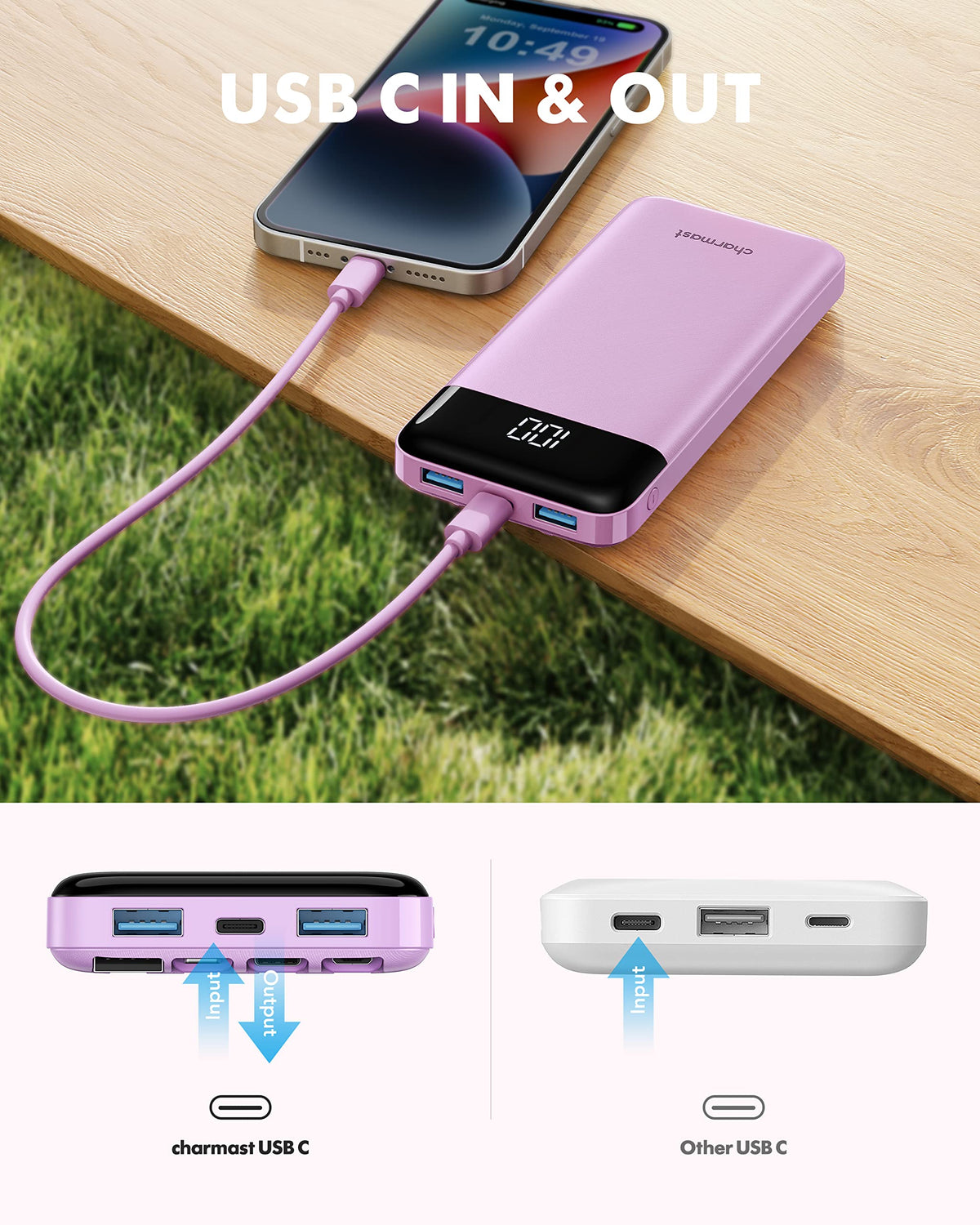 Charmast Slim Portable Charger, 10000mAh, Purple