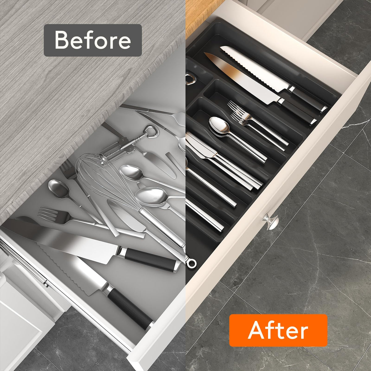 Lifewit Expandable Cutlery Drawer Organizer, Black
