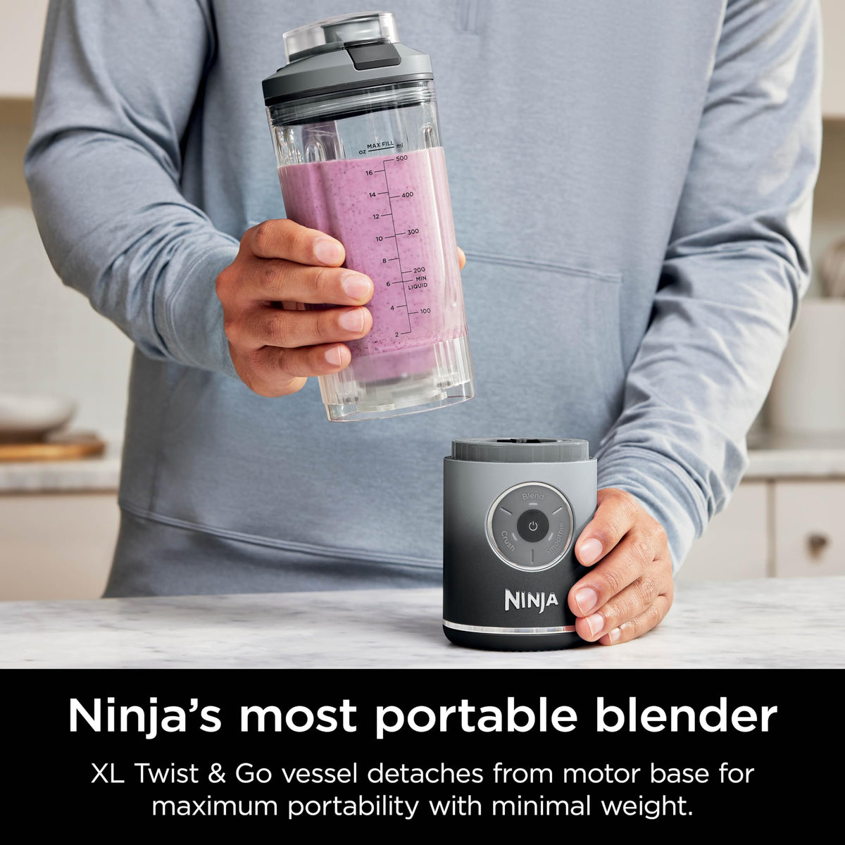 Ninja Blast Max Cordless Portable Blender BC251CGY, Grey, 650 ml