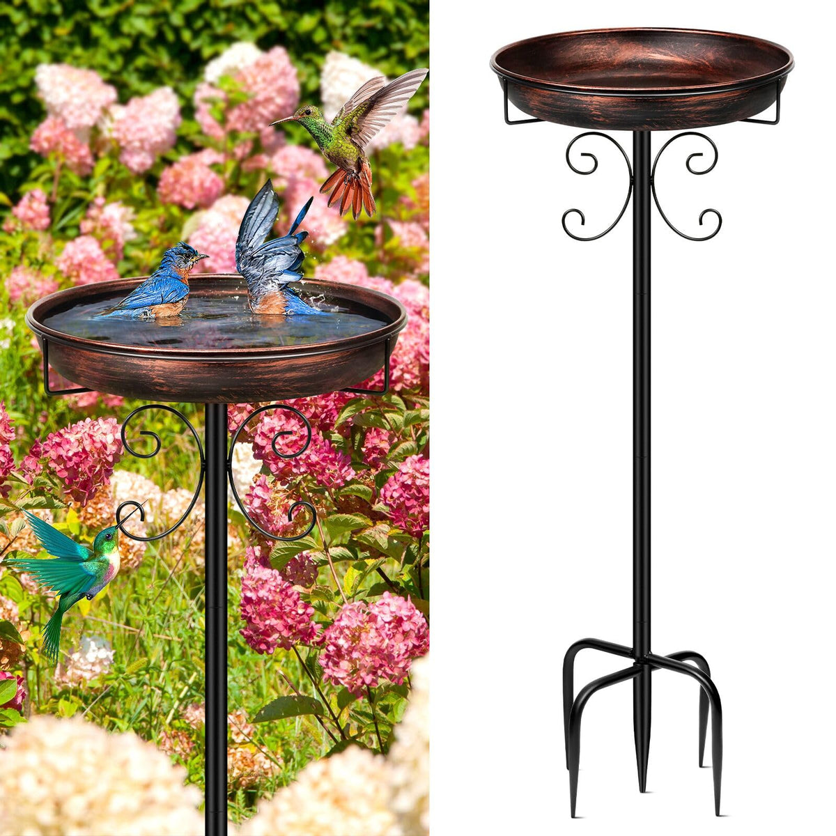 Daoeny Vintage Freestanding Bird Bath & Feeder, 35", Antique Bronze