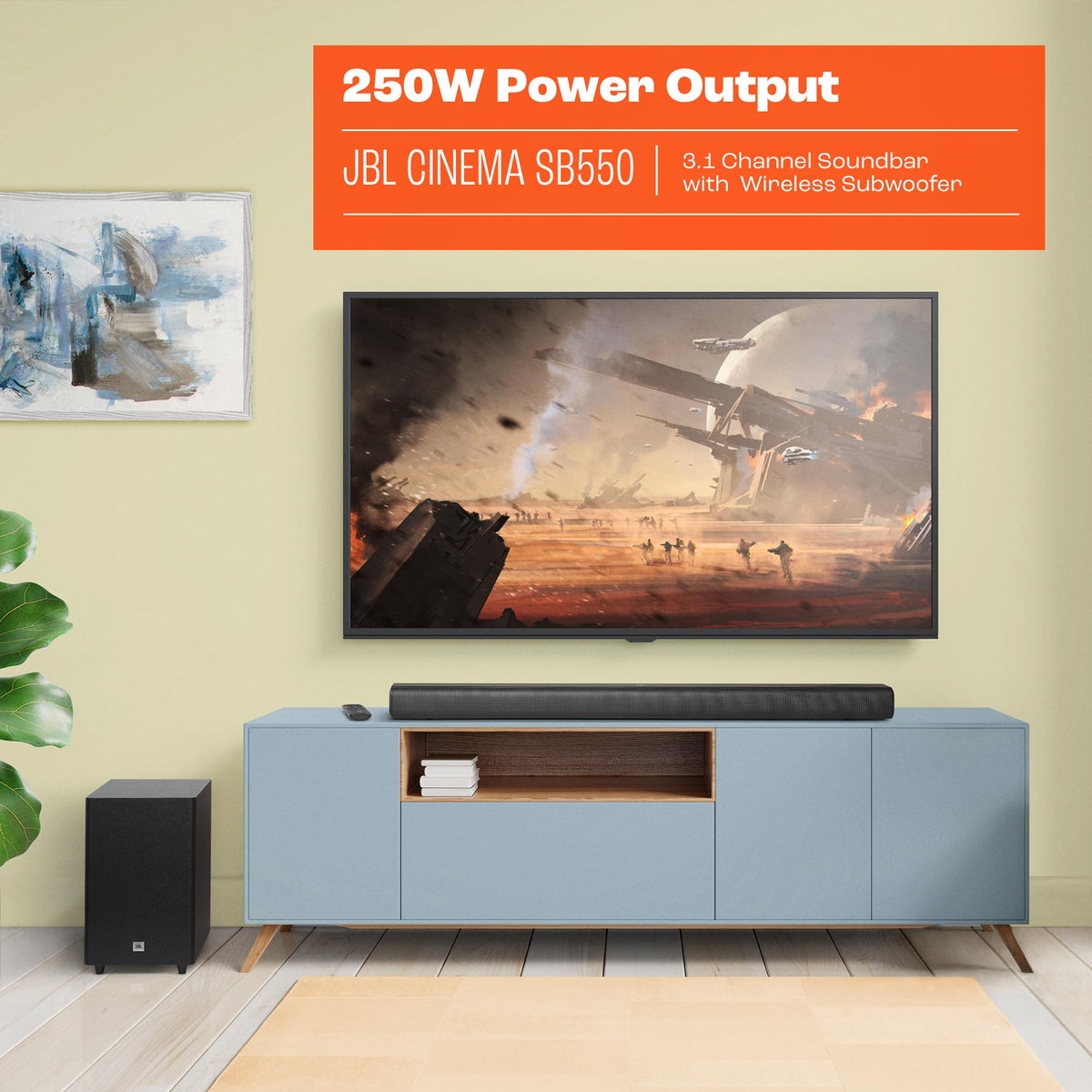 JBL Cinema SB550 3.1 Channel Soundbar with Wireless Subwoofer, 250W