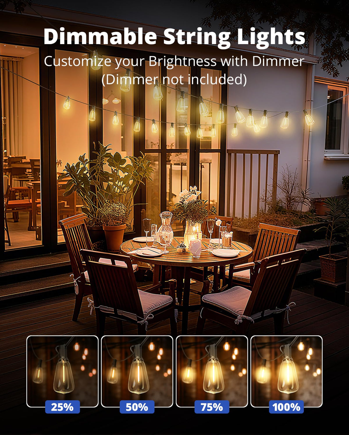 VIPAR Outdoor String Lights, 60FT, 28 ST38 Edison Bulbs, 2700K