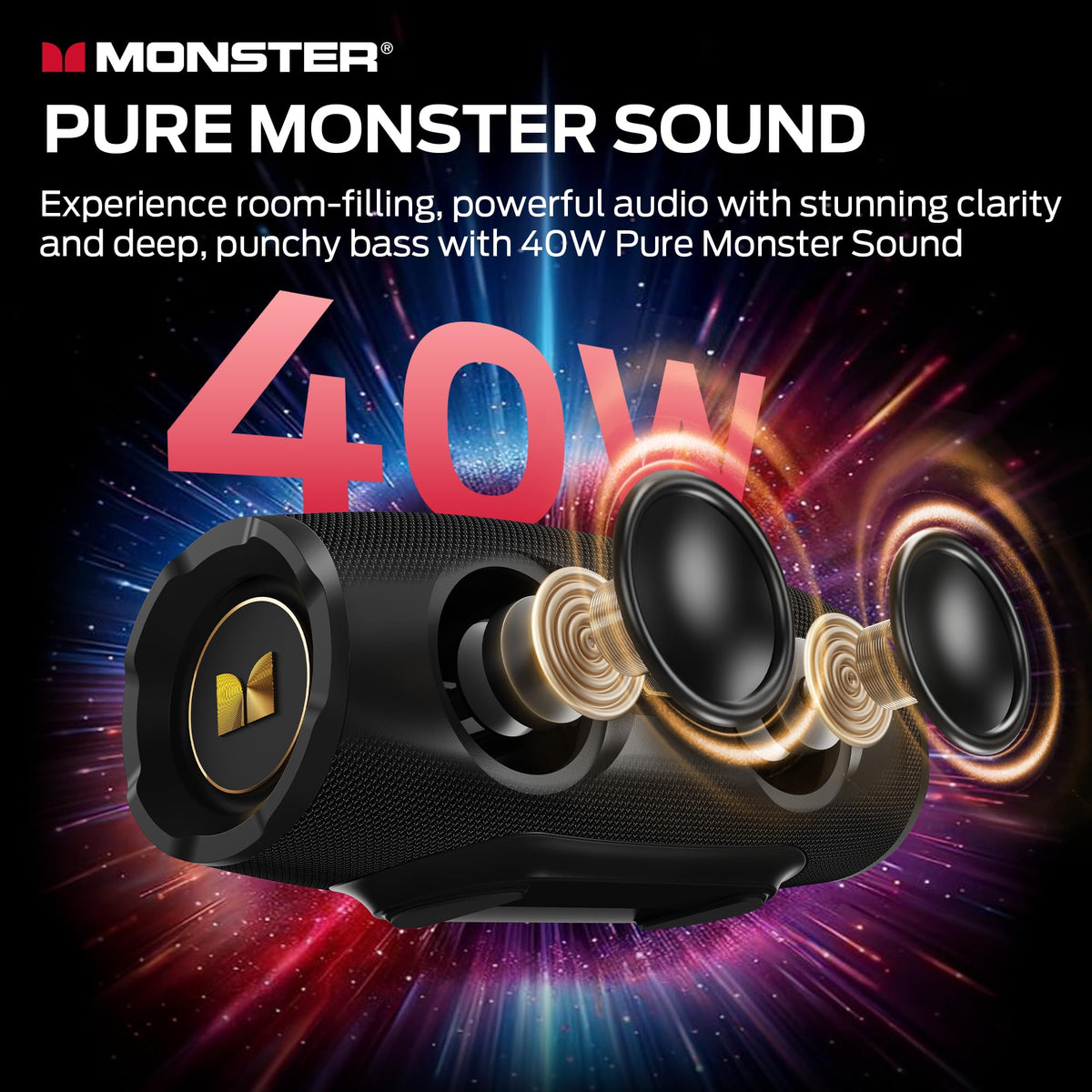Monster S380 Portable Bluetooth Speaker, 40W, IPX6