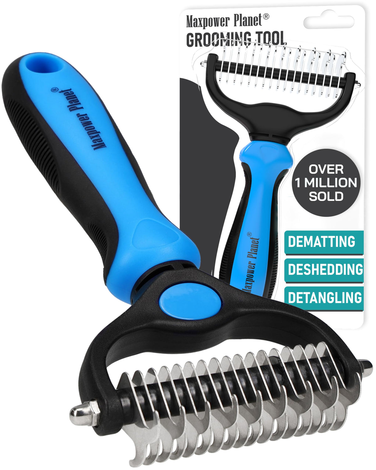 Maxpower Planet Double-Sided Pet Grooming Brush, Large, A1 Blue