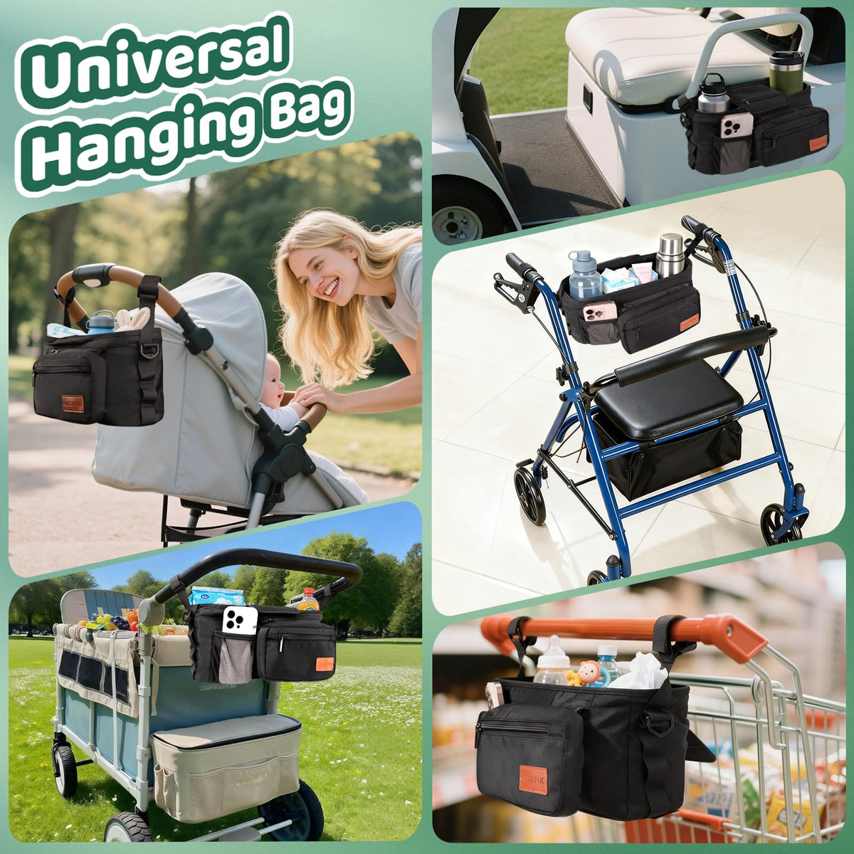 Universal Stroller Caddy Organizer with Cup Holder & Phone Bag