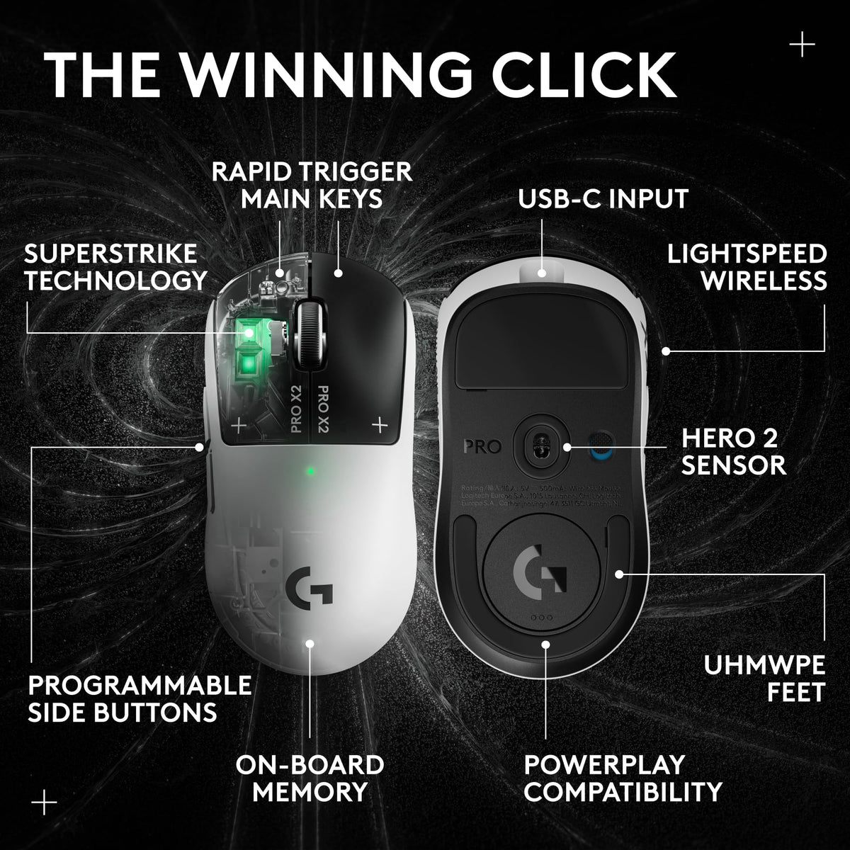Logitech G PRO X2 Superstrike Wireless Gaming Mouse, Black/White