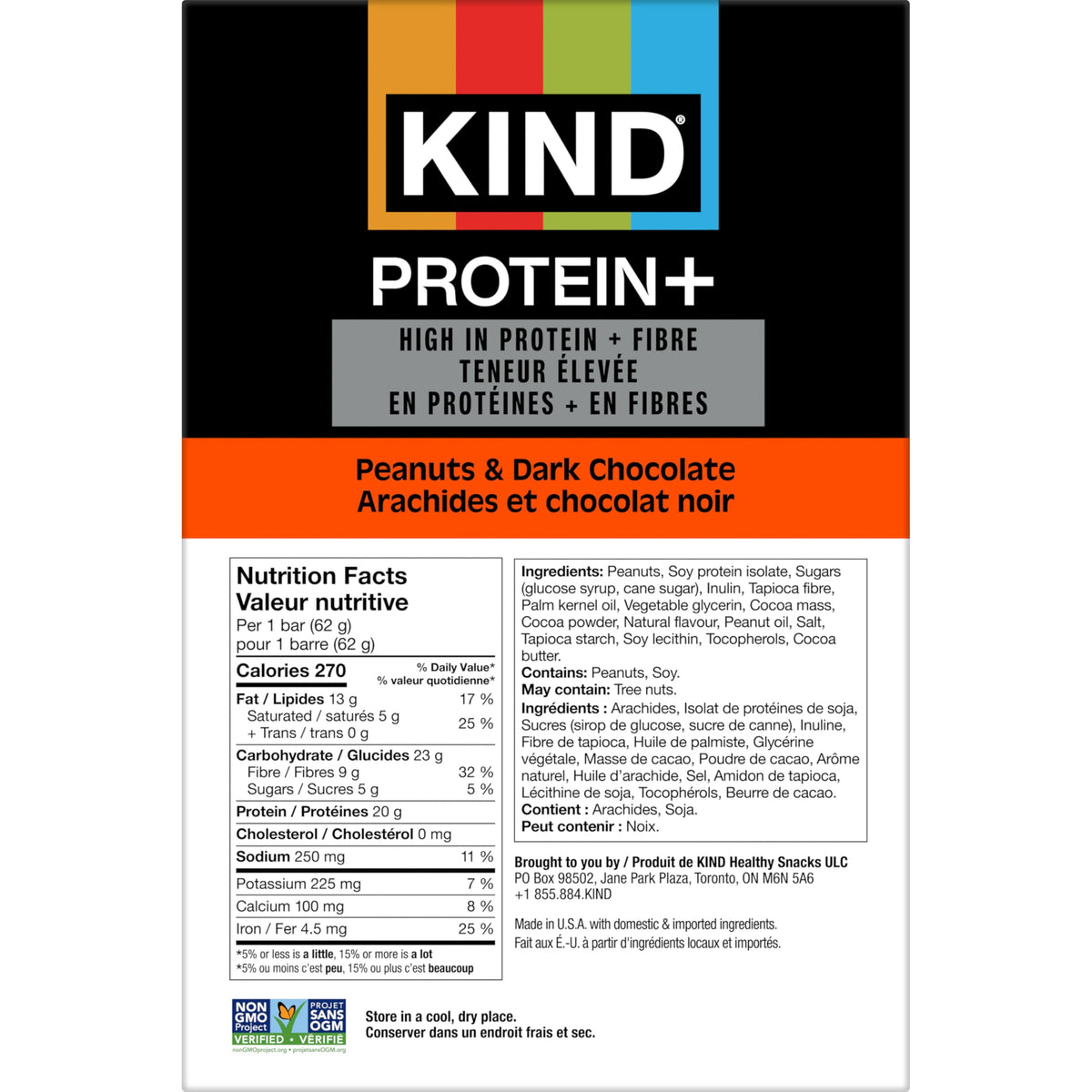 KIND PROTEIN+ Bars, Peanuts & Dark Chocolate, 12 x 62 g