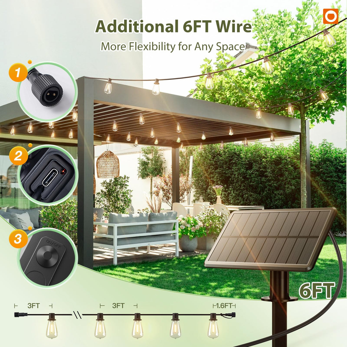 addlon 42 ft Solar Outdoor String Lights with Remote and USB