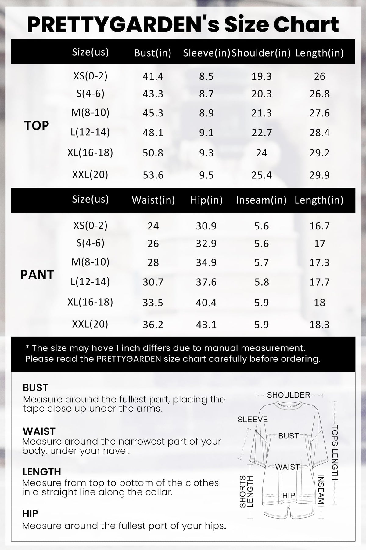 PRETTYGARDEN Two-Piece Tee and Biker Shorts Set, Black, Large