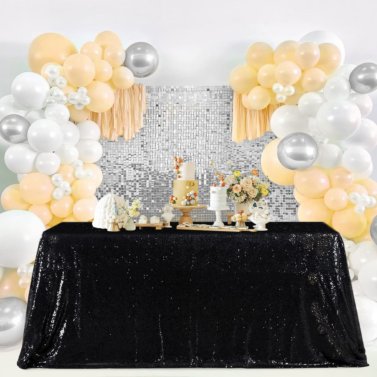 SoarDream Black Sequin Tablecloth, 90x132 Inch