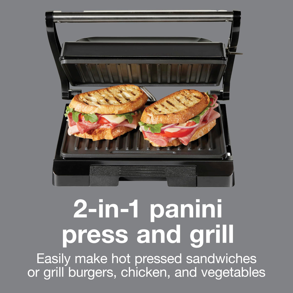 Proctor Silex 4 Serving Panini Press, Nonstick Grids, Black, 25440PS