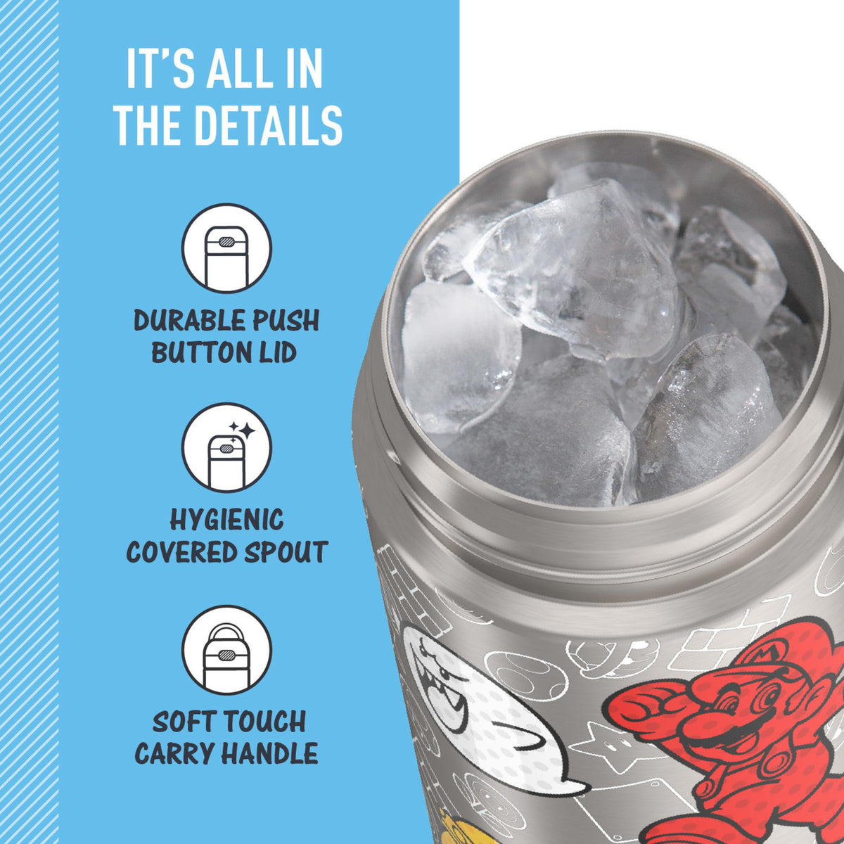 Thermos Funtainer Water Bottle with Spout, 16oz, Mario