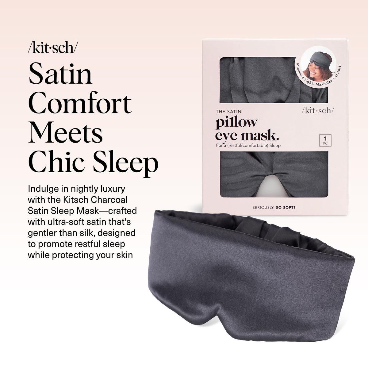 Kitsch Satin Sleep Mask, Charcoal Black