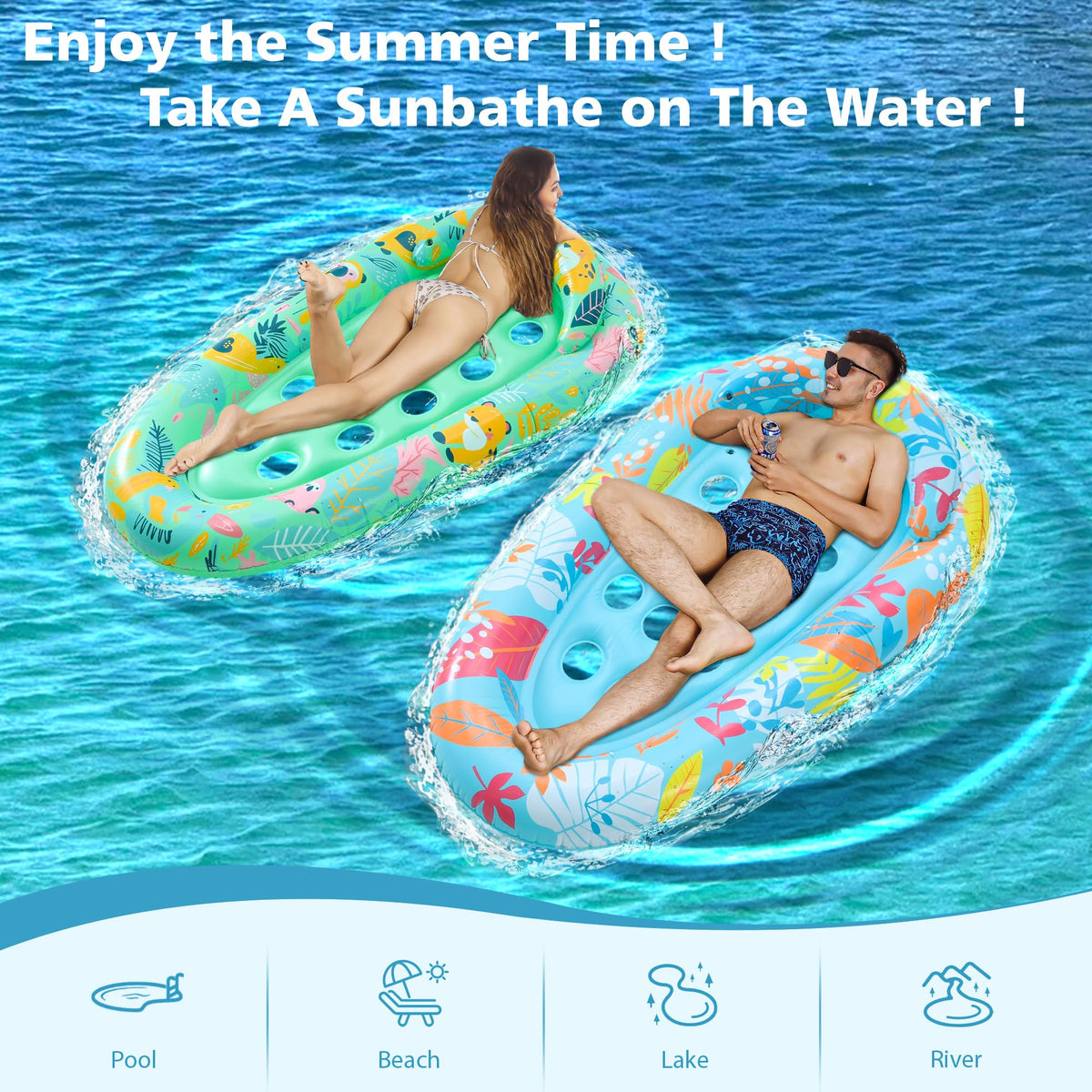 LUSARRYWILL Pool Float Mats with Headrest, 72" x 42" (2 Pack)