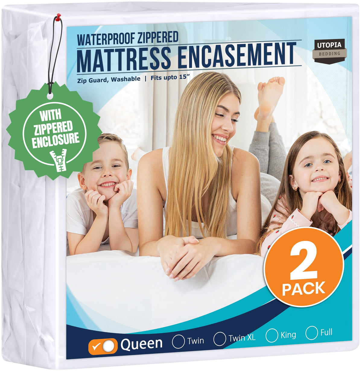Utopia Bedding Zippered Waterproof Mattress Encasement, Queen, 2-Pack