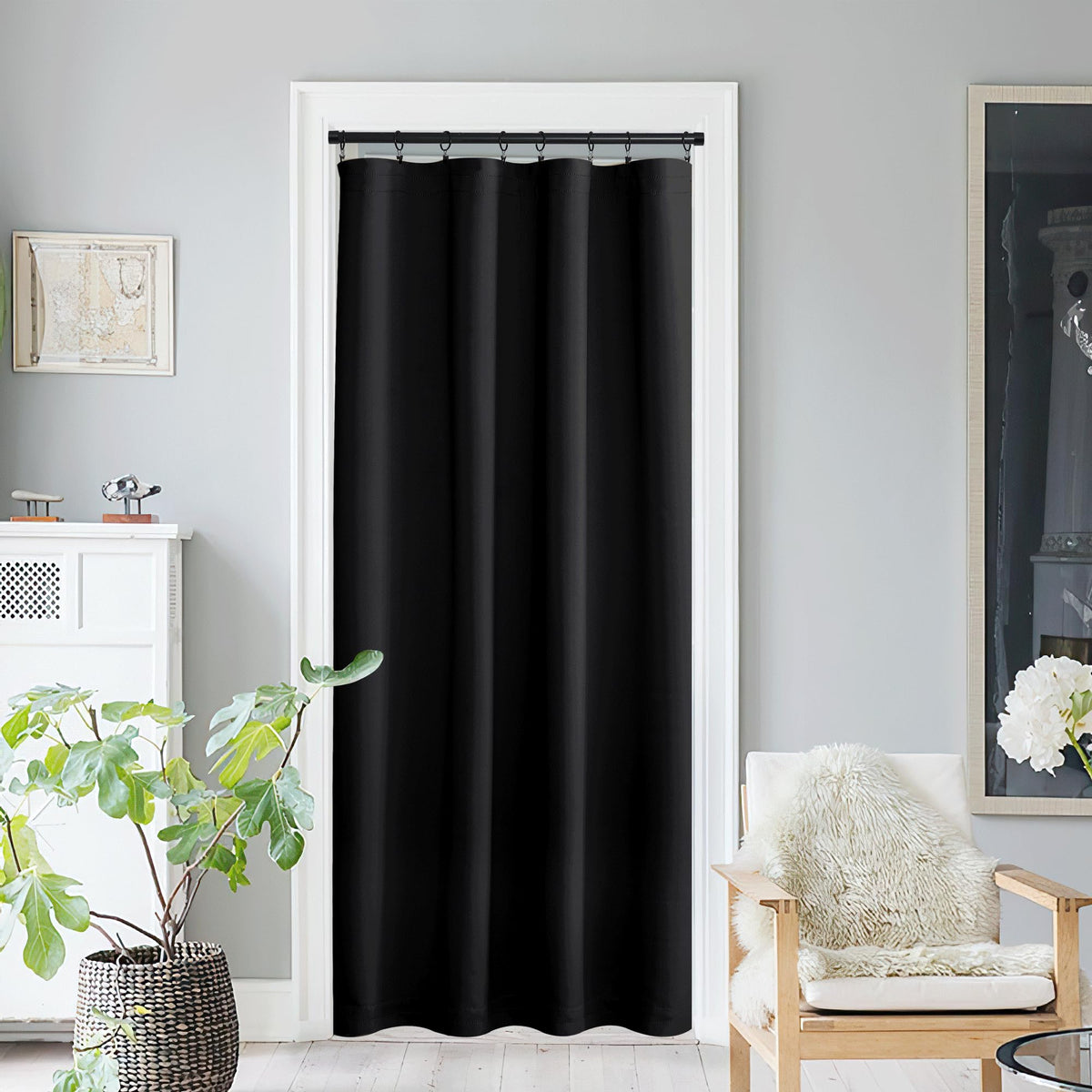NICETOWN Blackout Rod Pocket Door Curtain, 54 x 80 in, Black