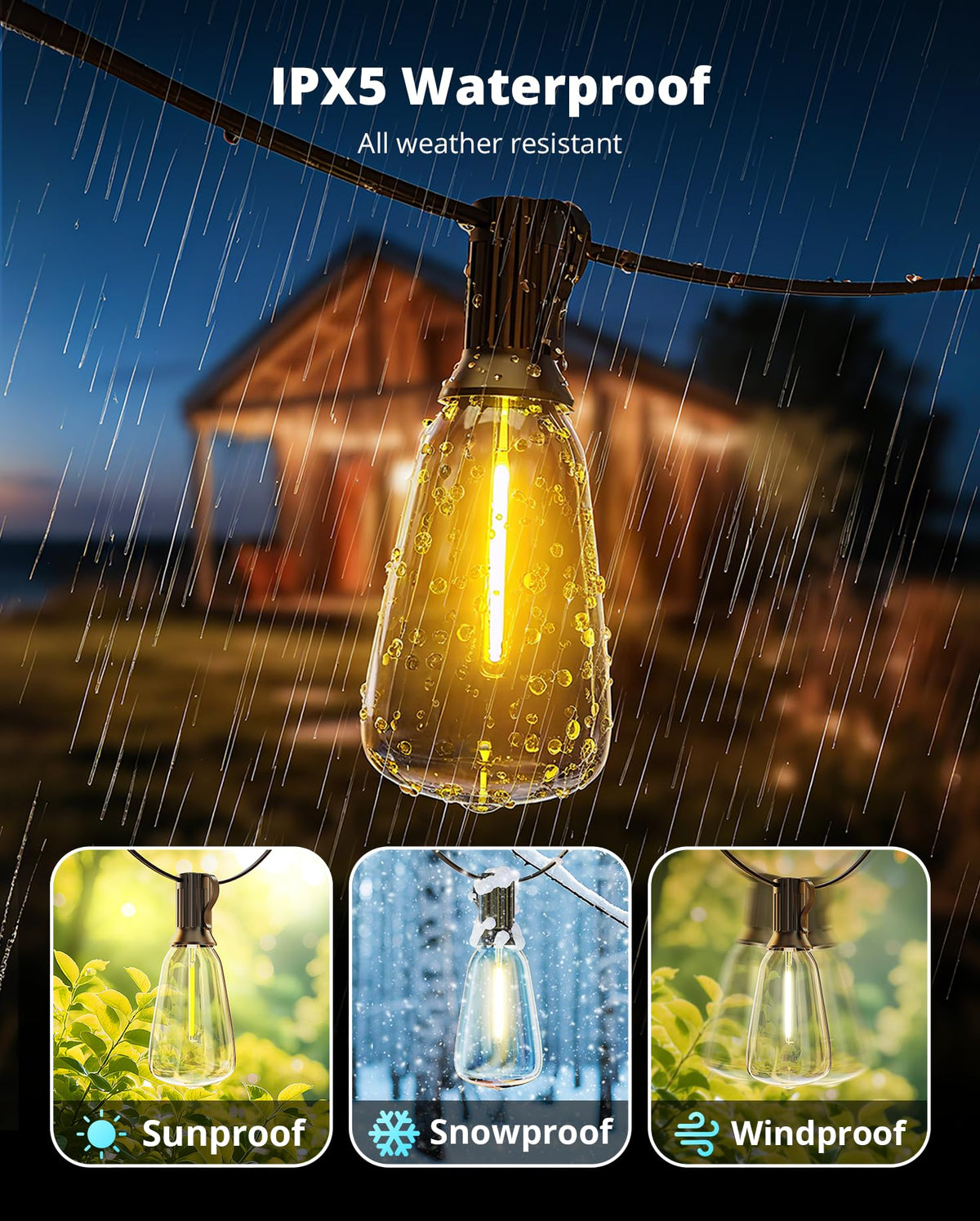 VIPAR Outdoor String Lights, 60FT, 28 ST38 Edison Bulbs, 2700K