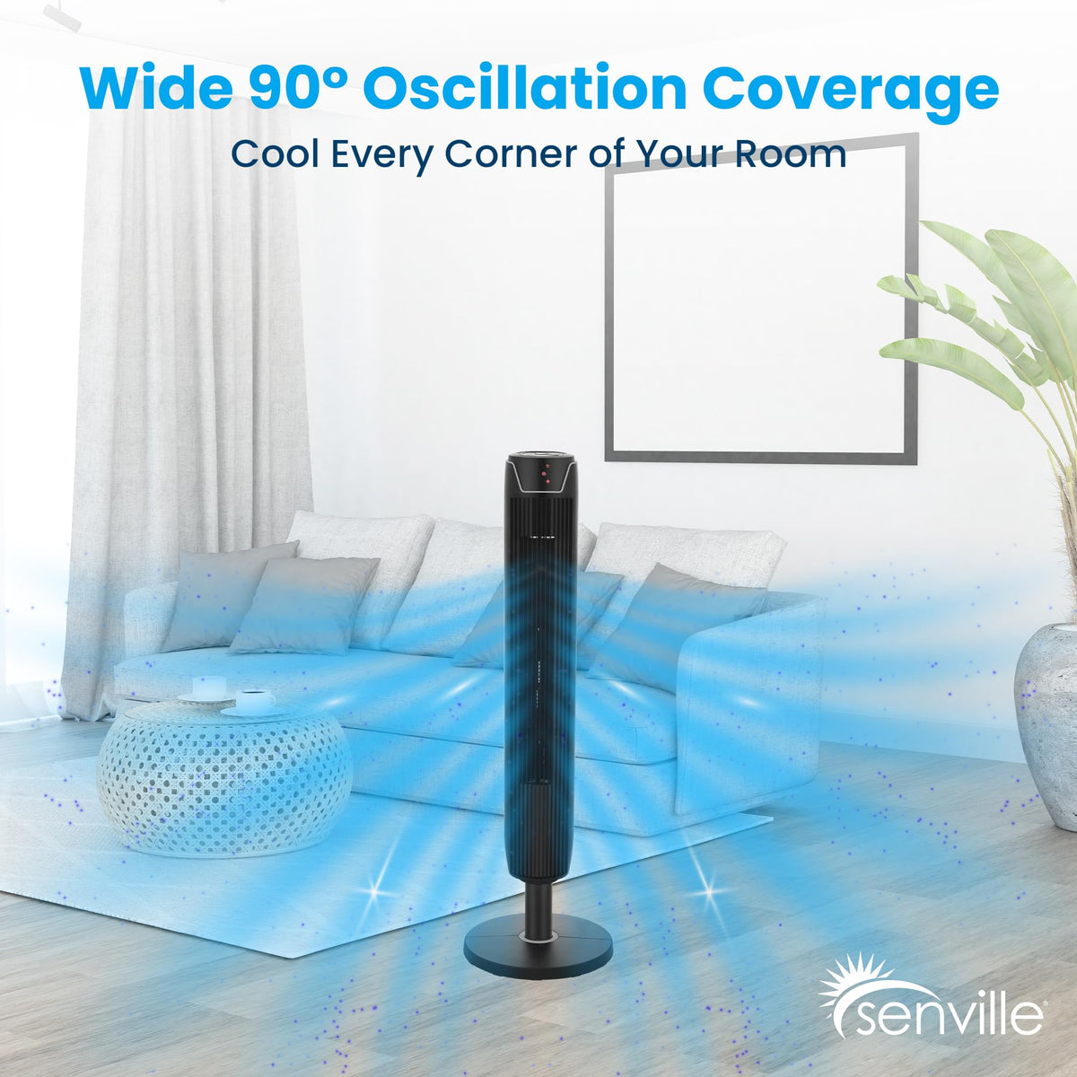 Senville 42" Oscillating Tower Fan for Bedroom, Black