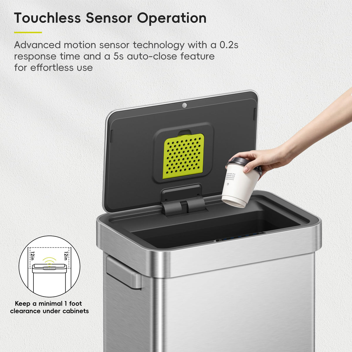 EKO Deluxe Mirage-T Touchless Trash Can, 50L, Matte Stainless Steel