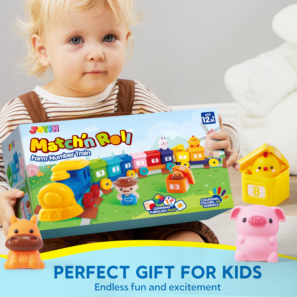 Play-Act Montessori Counting Farm Train with 9 Animals