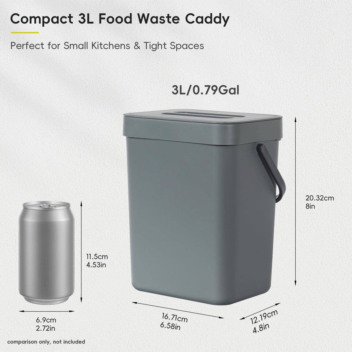 EKO Puro Mini Wall-Mounted Food Waste Bin, Grey, 3 L (0.79 Gal)