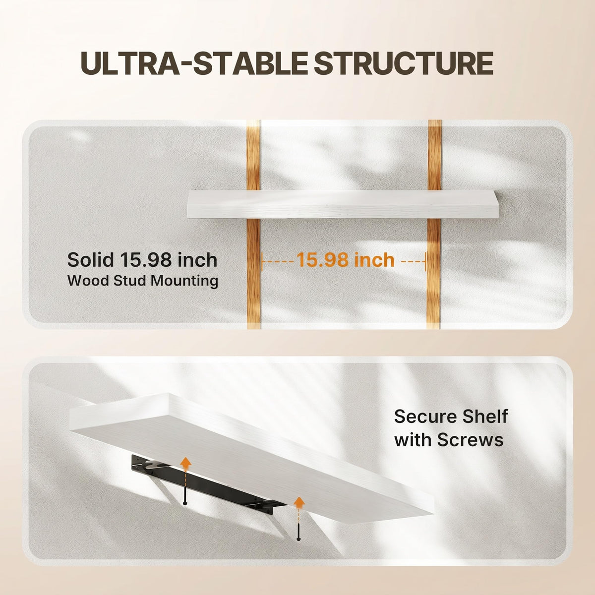 Amada Floating Shelves with Invisible Brackets, 24", White, Set of 2