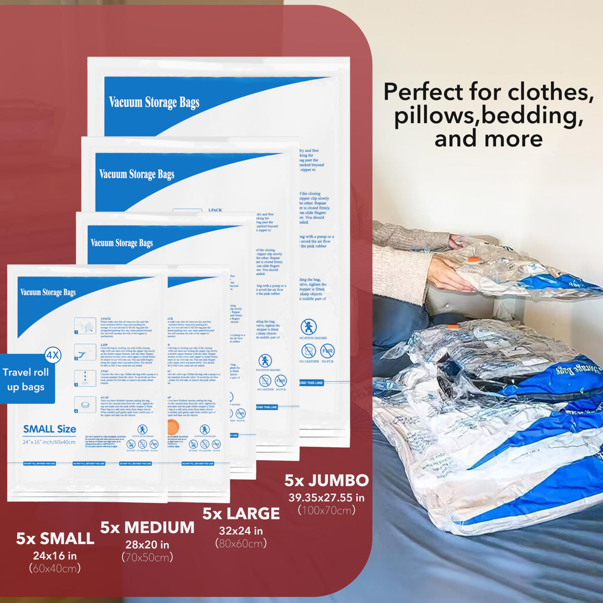 MEIQIHOME Vacuum Storage Bags with Electric Pump, 24 Pack
