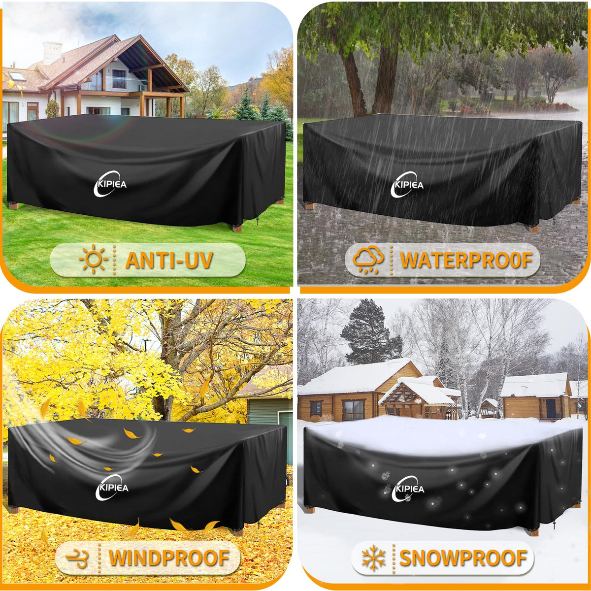 Kipiea Waterproof Rectangular Patio Furniture Cover, 98 x 98 x 28 in