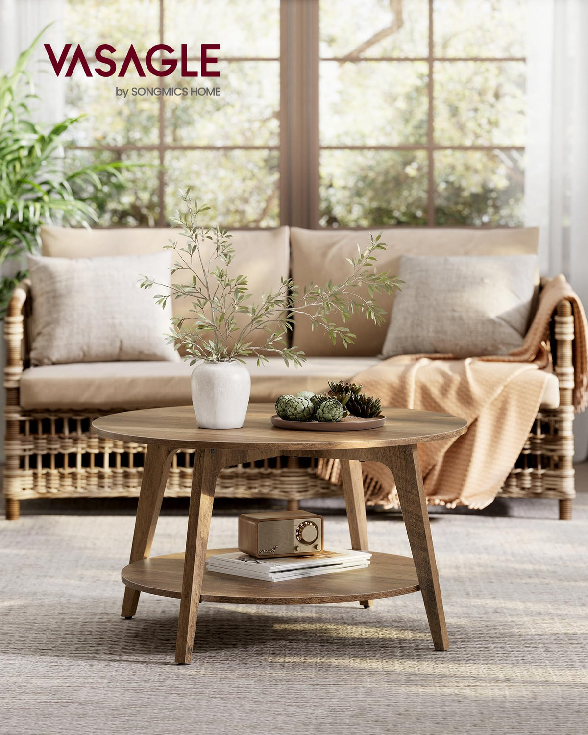 VASAGLE MAEZO Round Coffee Table, 80 x 45 cm, Honey Brown (ULCT243K41)