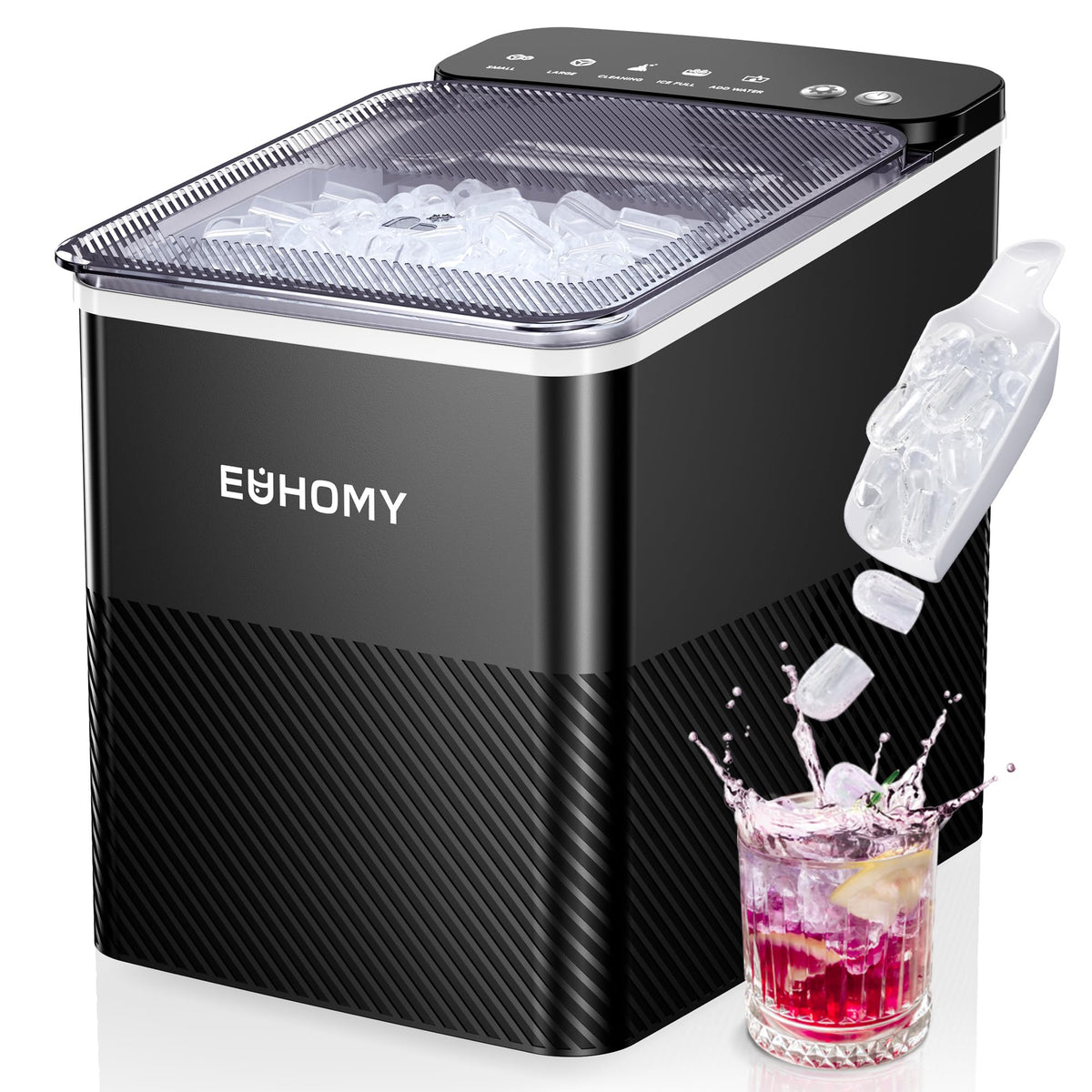 EUHOMY Countertop Ice Maker, 26.5 lbs/24H, Black