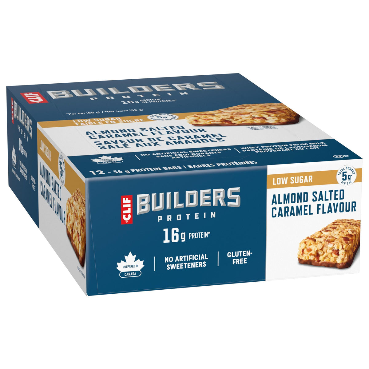 Clif Builders Low Sugar Protein Bars, Almond Salted Caramel, 12 Bars