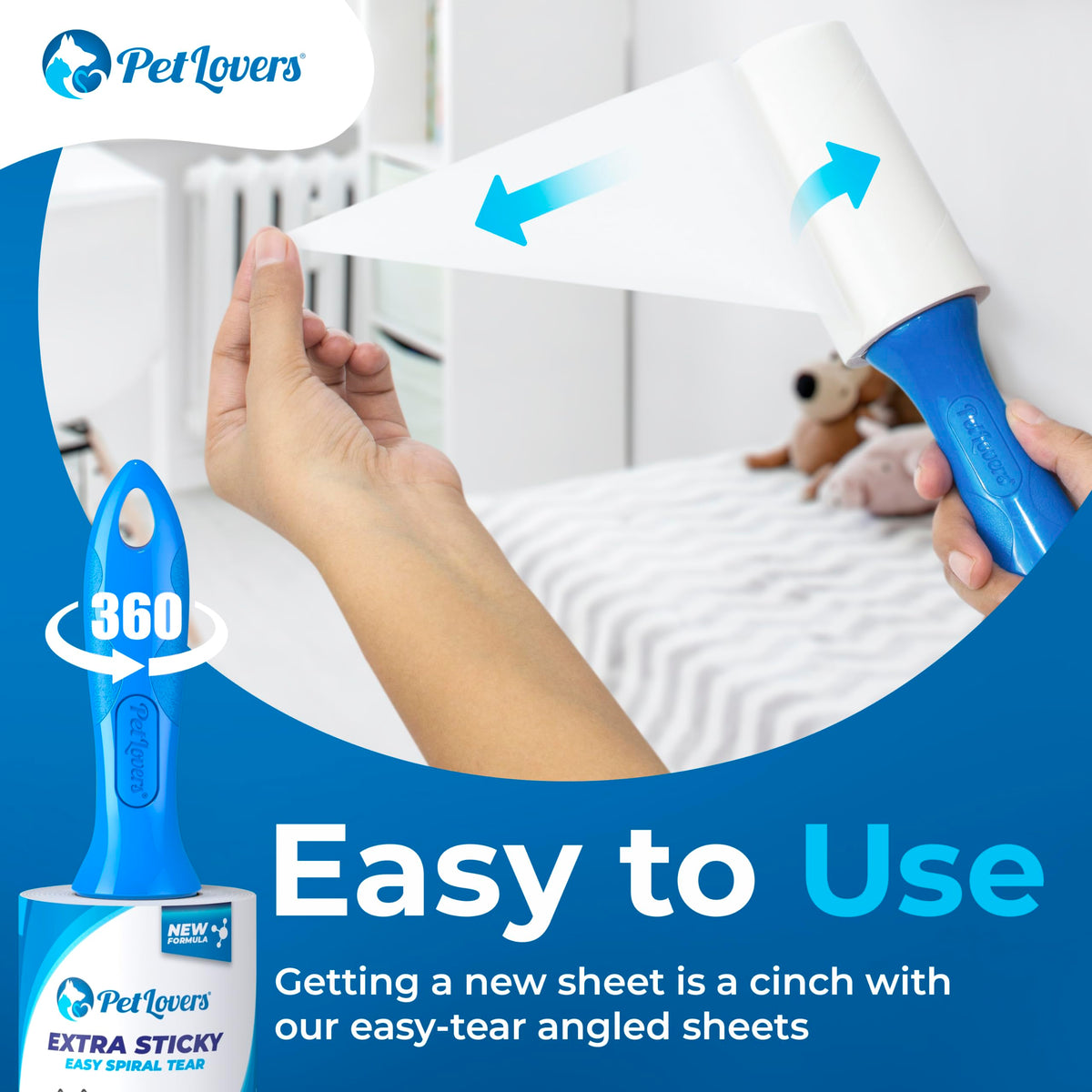 PetLovers Extra Sticky Lint Roller Set, 3 Rollers, 7 Refills