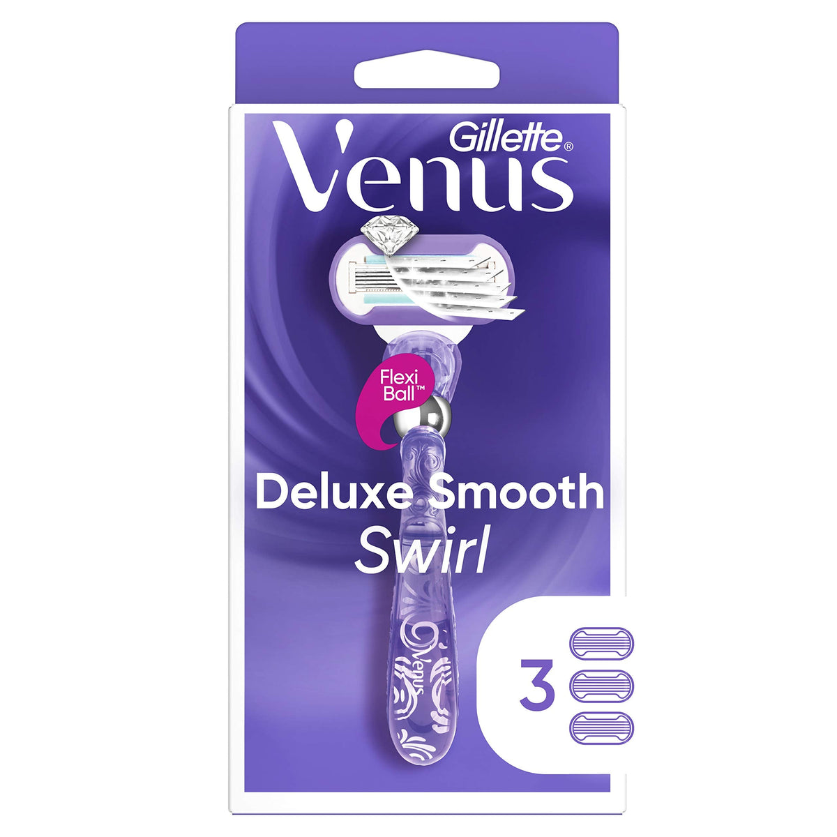 Gillette Venus Deluxe Smooth Swirl Women's Razor Handle + 3 Refills