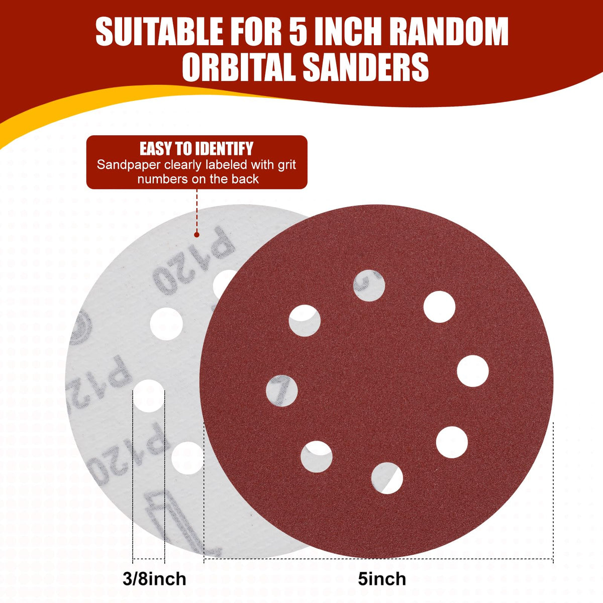 YNZDRWA Hook and Loop Sanding Discs, 5 in, 70 Pcs