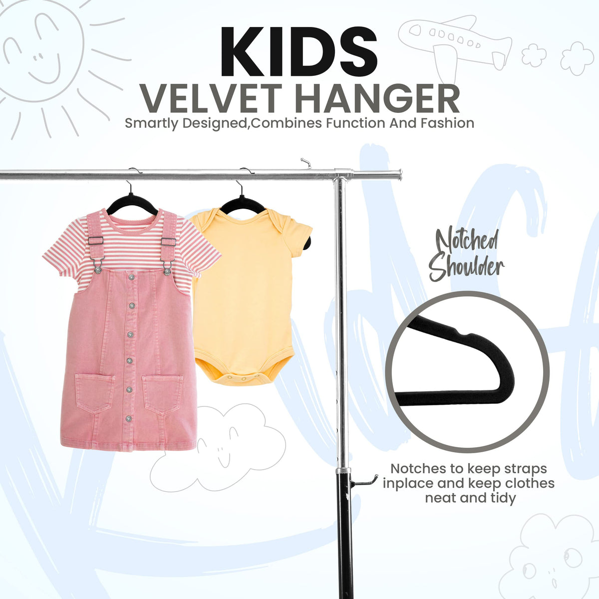 Utopia Home Baby Velvet Hangers, 50 Pack, Black