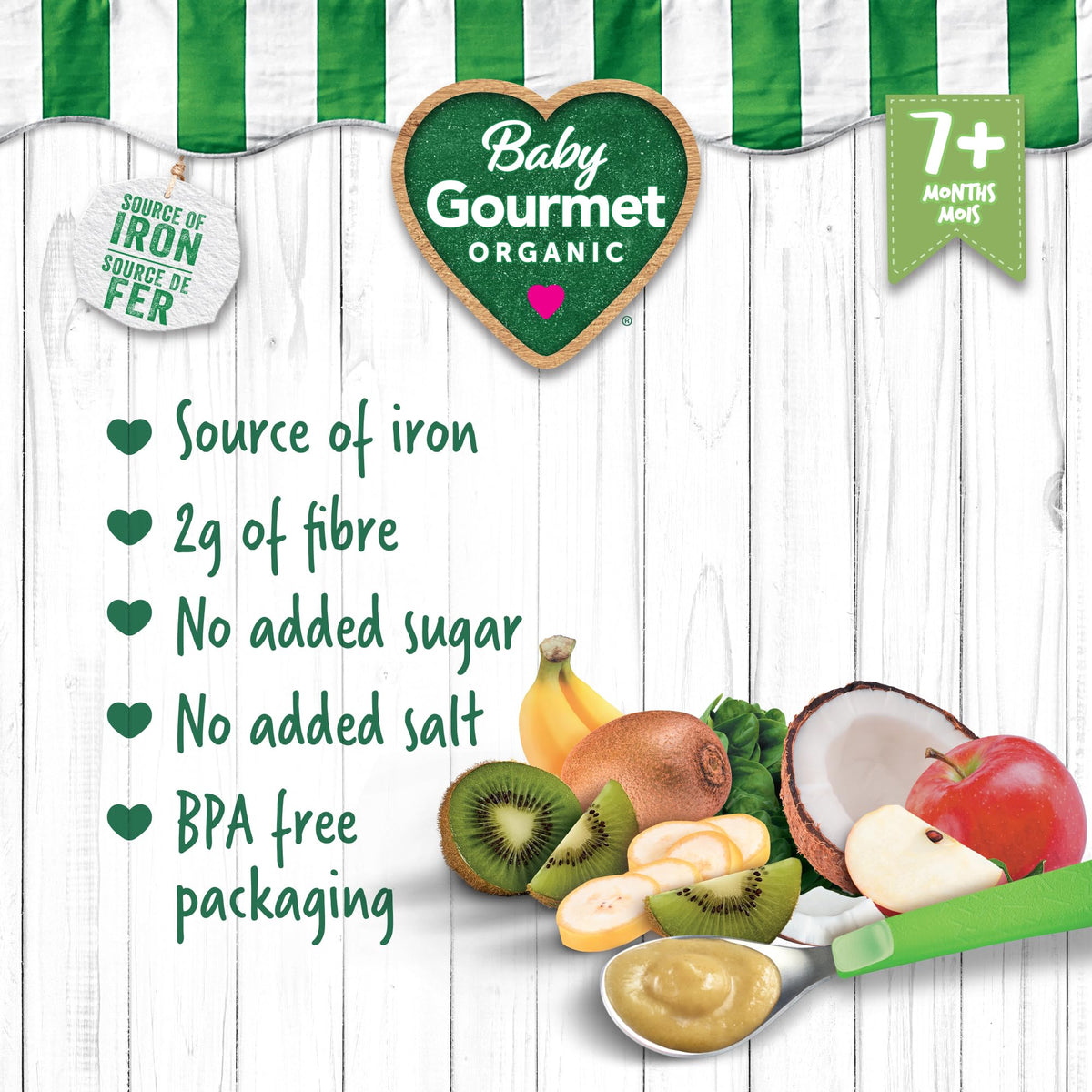 Baby Gourmet Organic Puree, Coconut Kiwi & Spinach, 128mL, 12 Pack